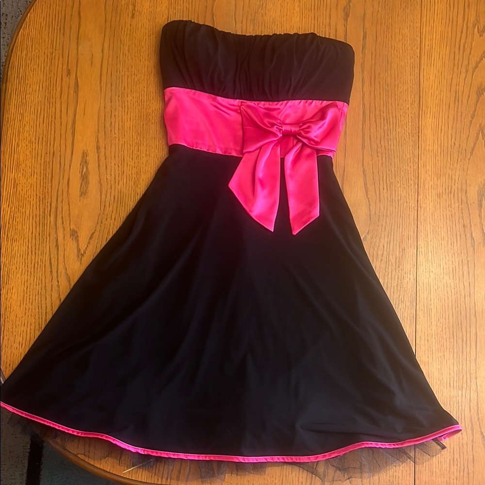 Ruby Rox Strapless Black and Pink Fit and Flare Dress